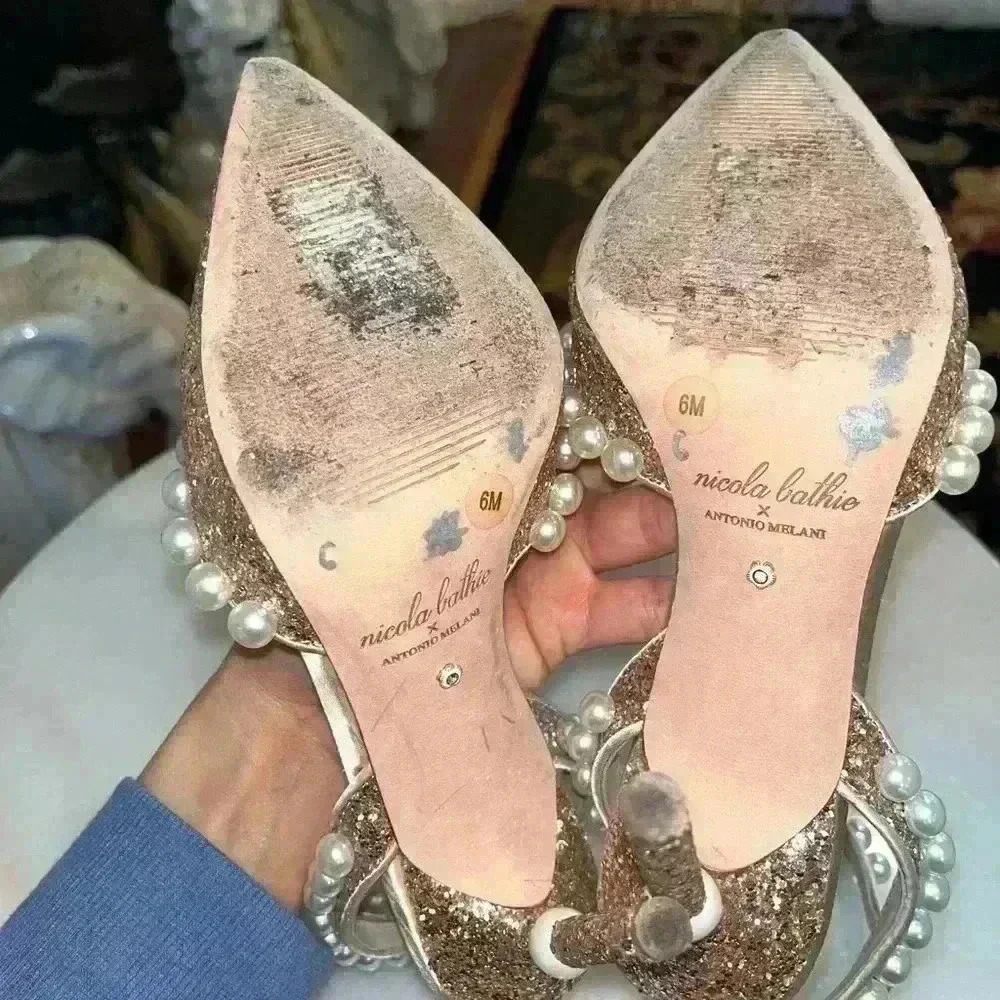 Antonio Melani x Nicola Bathie Bebe Ankle Strap Glitter Pearl Detail rose gold 6 - Picture 7 of 10